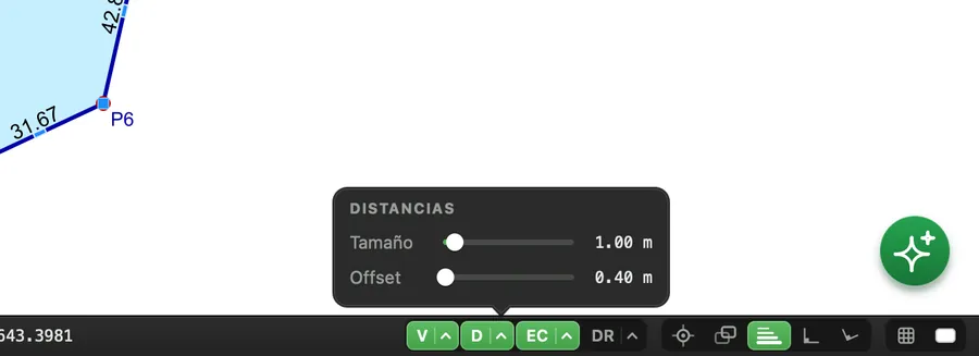 Globo D de la barra inferior con tamaño y offset de distancias