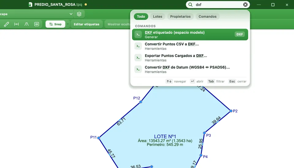 Buscador mostrando comandos DXF