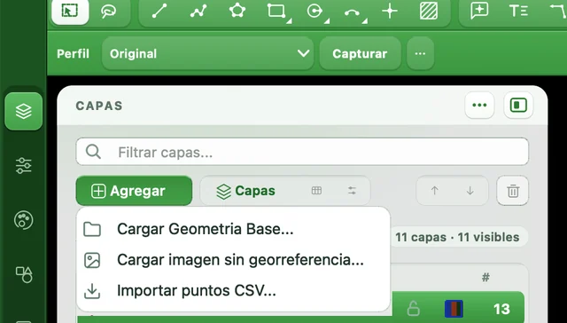 Menú Agregar del panel Capas