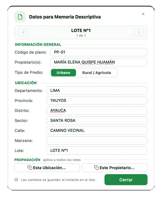 Ficha Datos para Memoria Descriptiva