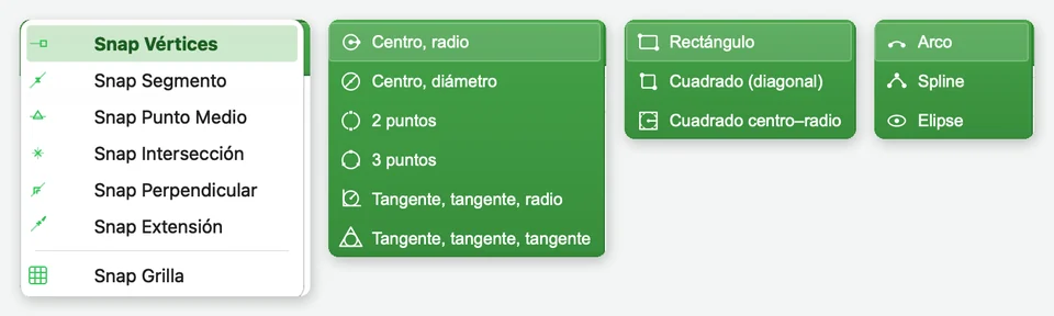 Desplegables de Snap, círculos, rectángulos y curvas