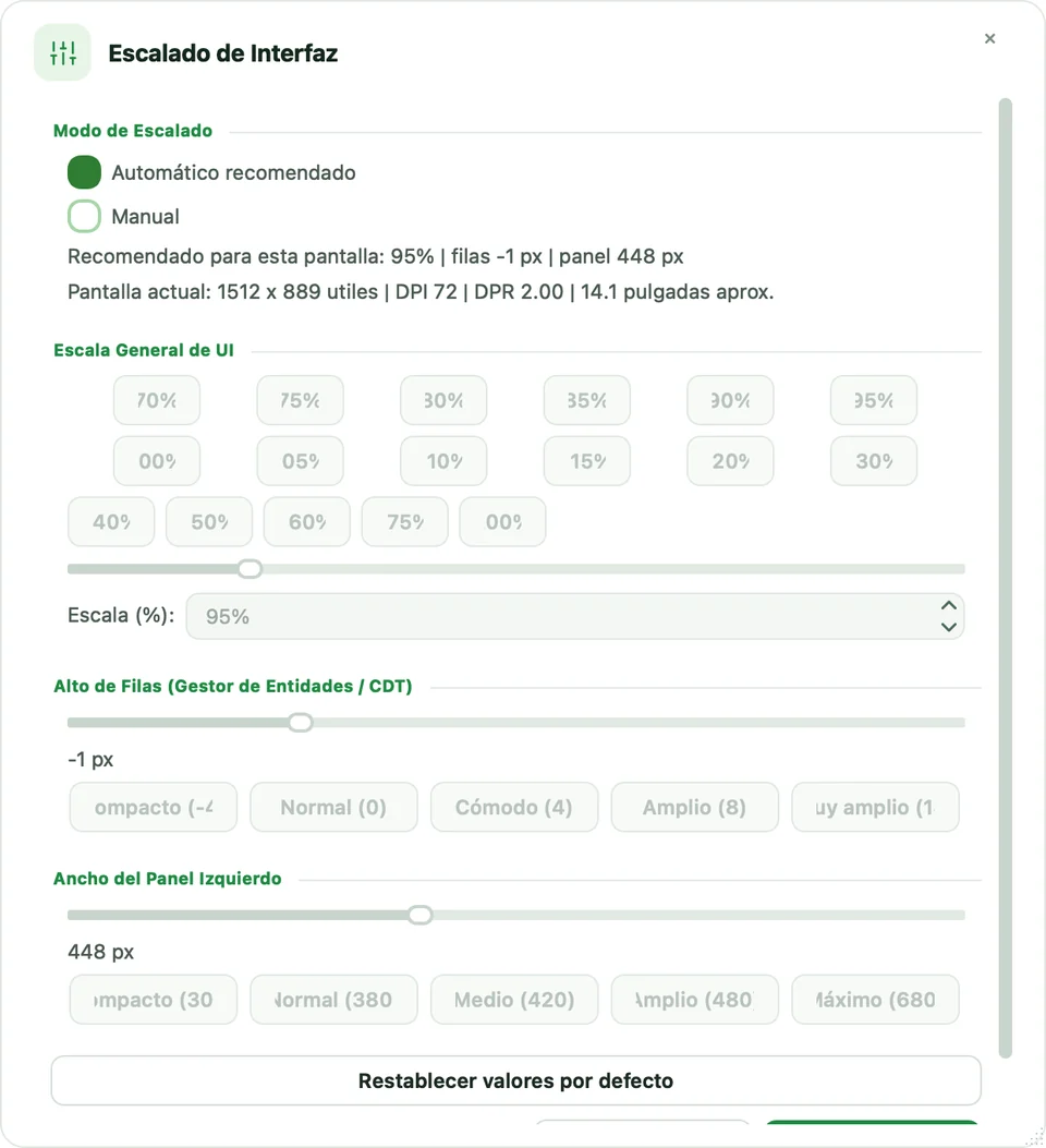 Diálogo Escalado de Interfaz en modo automático