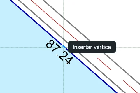 Menú sobre el centro del lado P1–P2 con la opción Insertar vértice