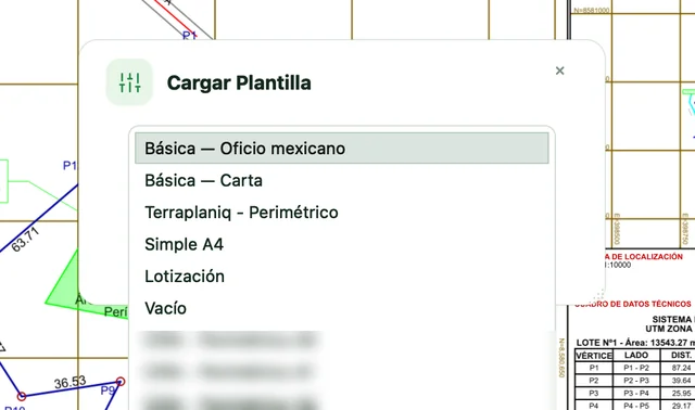 Diálogo Cargar Plantilla con plantillas básicas