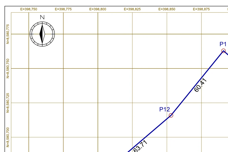 Grilla con paso de 25 m