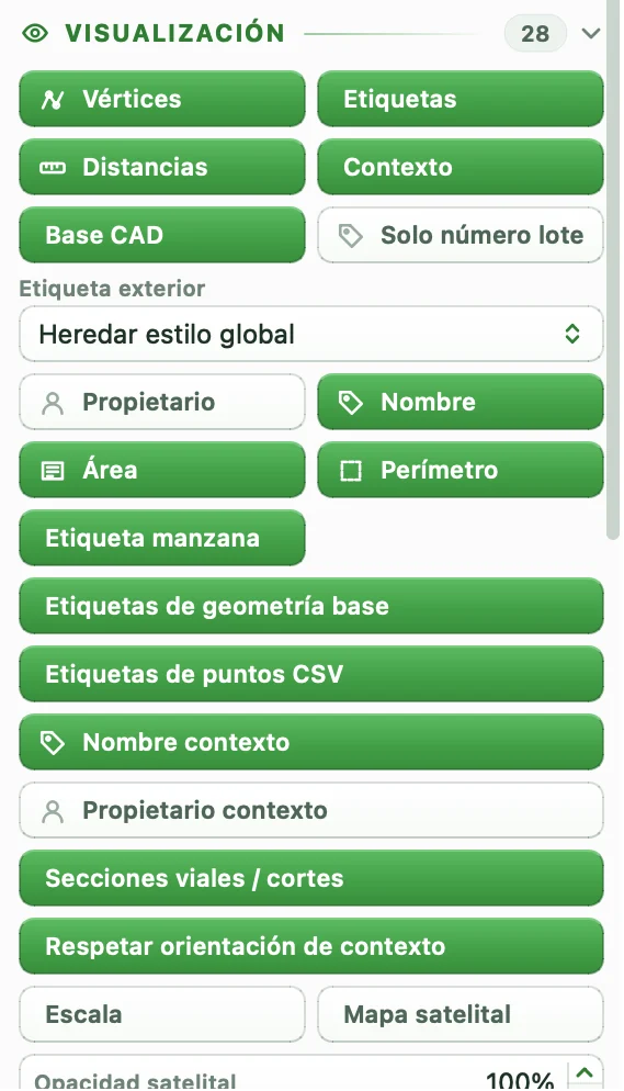 Categoría Visualización del viewport principal con sus botones encendidos y apagados