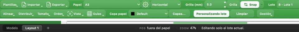 Botón Personalizando lote activo y aviso Editando solo el lote actual en la barra inferior