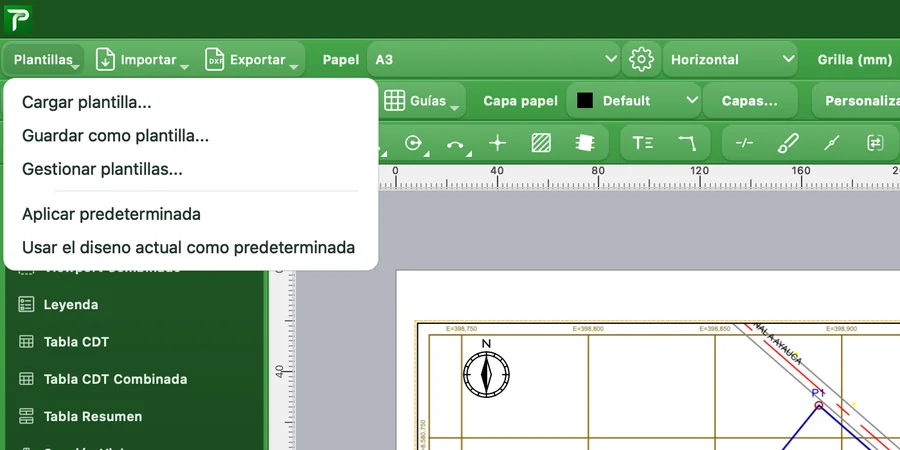 Menú Plantillas del Layout Designer