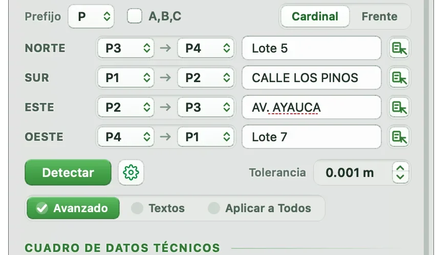 Linderos del lote 6 en nomenclatura cardinal