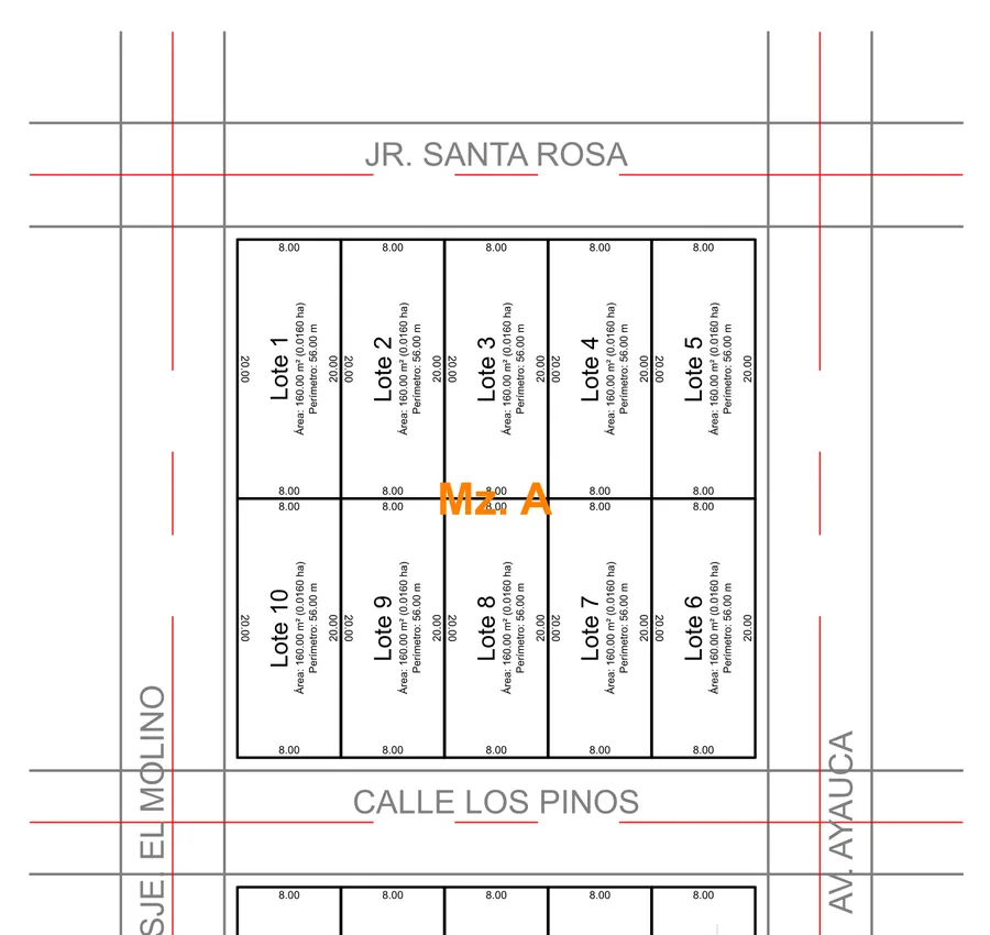 Manzana A numerada entre JR. SANTA ROSA, CALLE LOS PINOS, PSJE. EL MOLINO y AV. AYAUCA