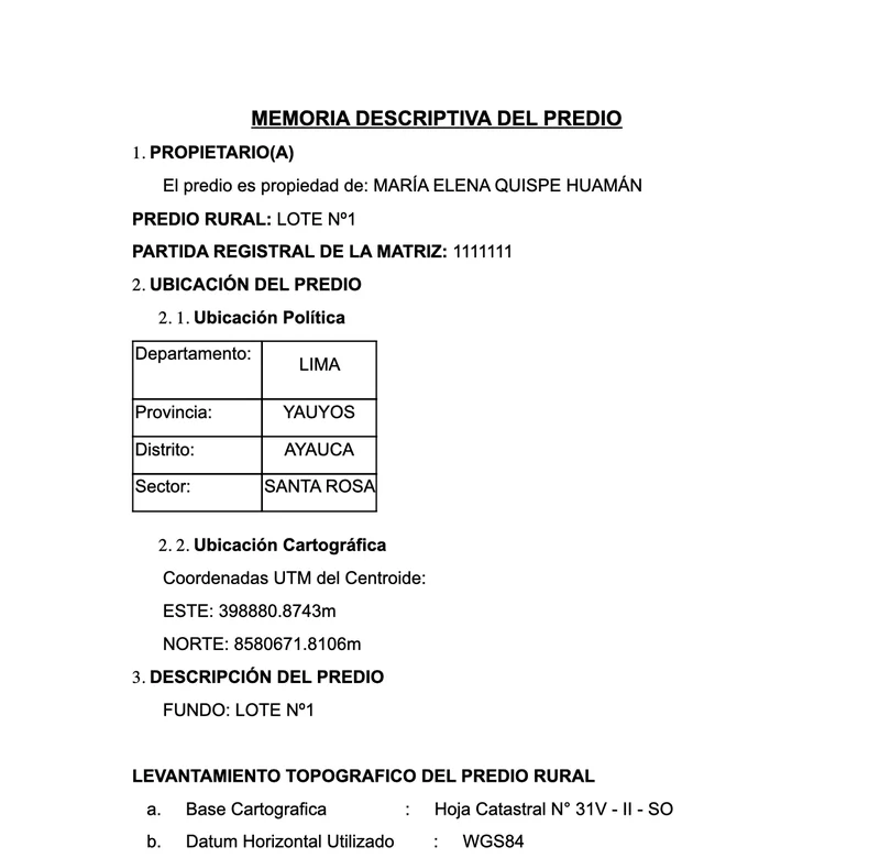 Primera página de la memoria Word generada