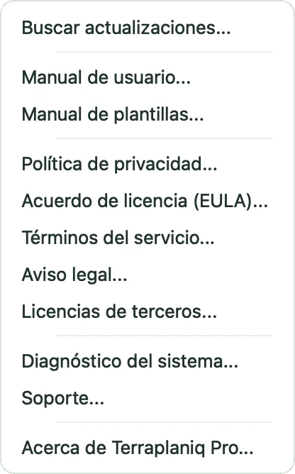 Menú Ayuda