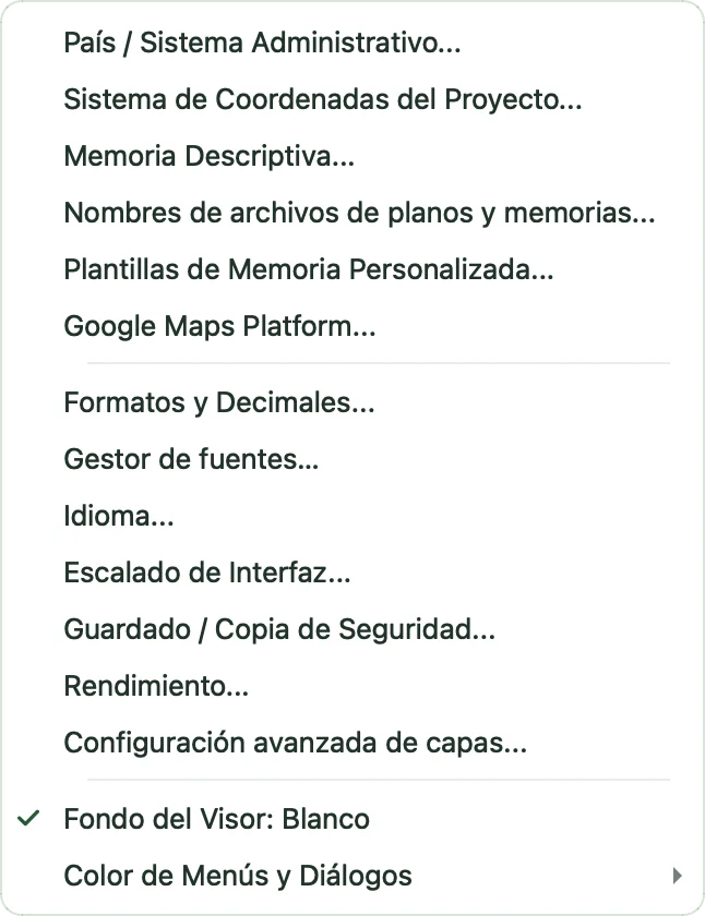 Menú Configuración