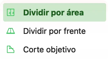 Flecha del botón Subdividir con los tres métodos