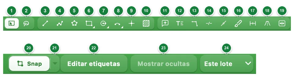 Barra de Dibujo CAD con veinticuatro botones numerados